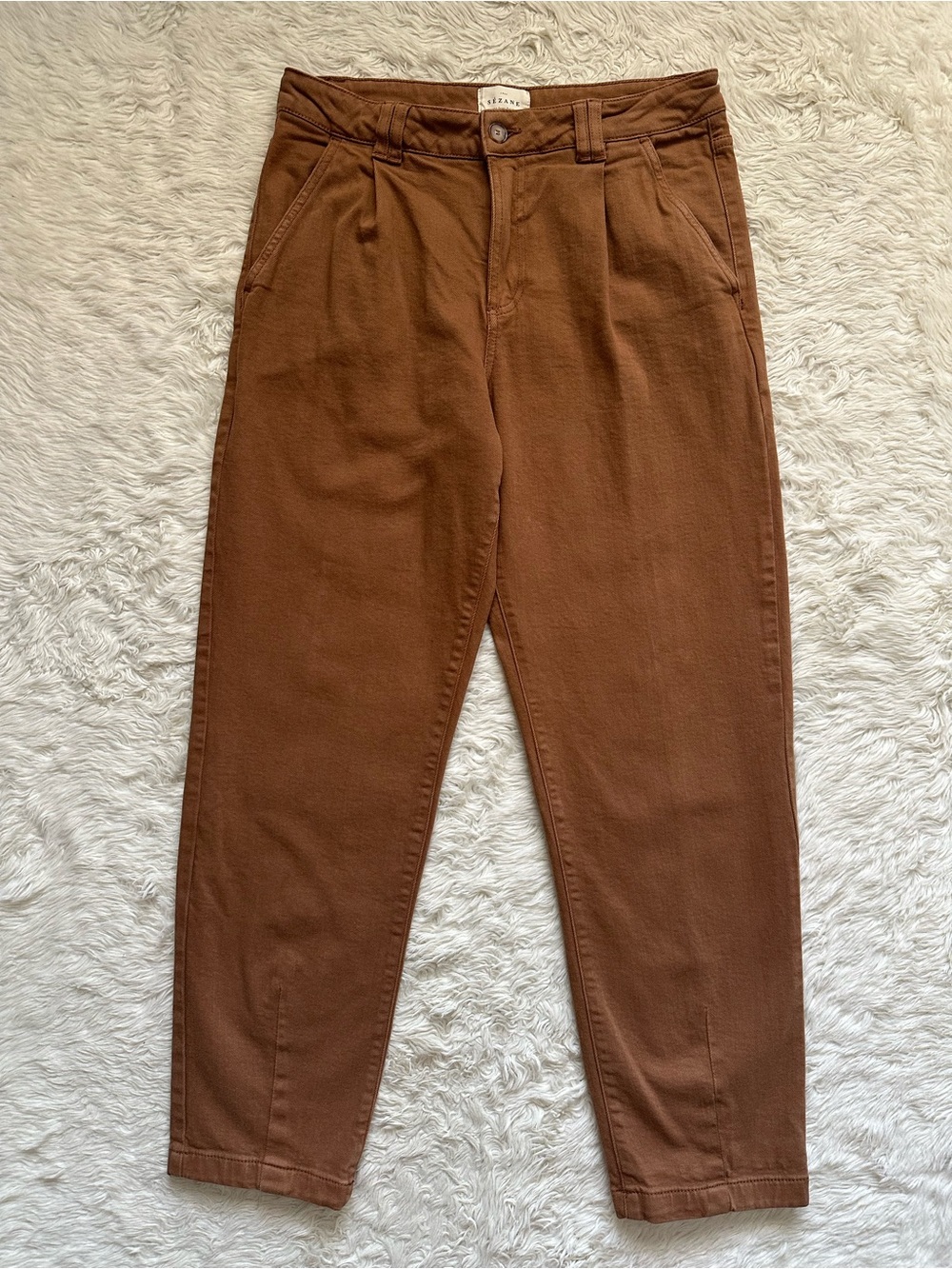 Sezane Pants Manu Trousers Front Pleats Tapered Leg Coffee Brown Sz 38 US 6 - Picture 5 of 15